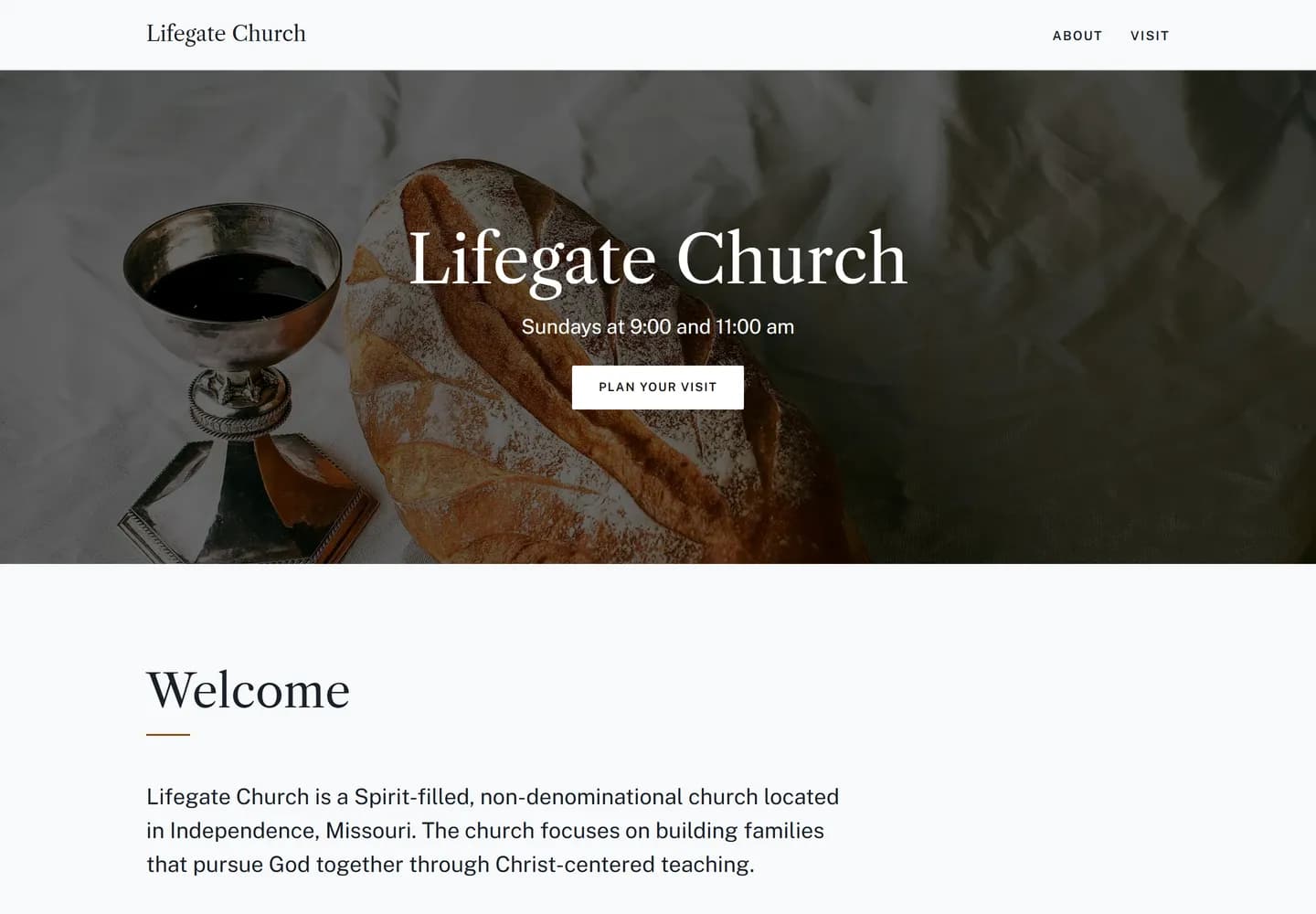 Single Page template on Lifegate Church