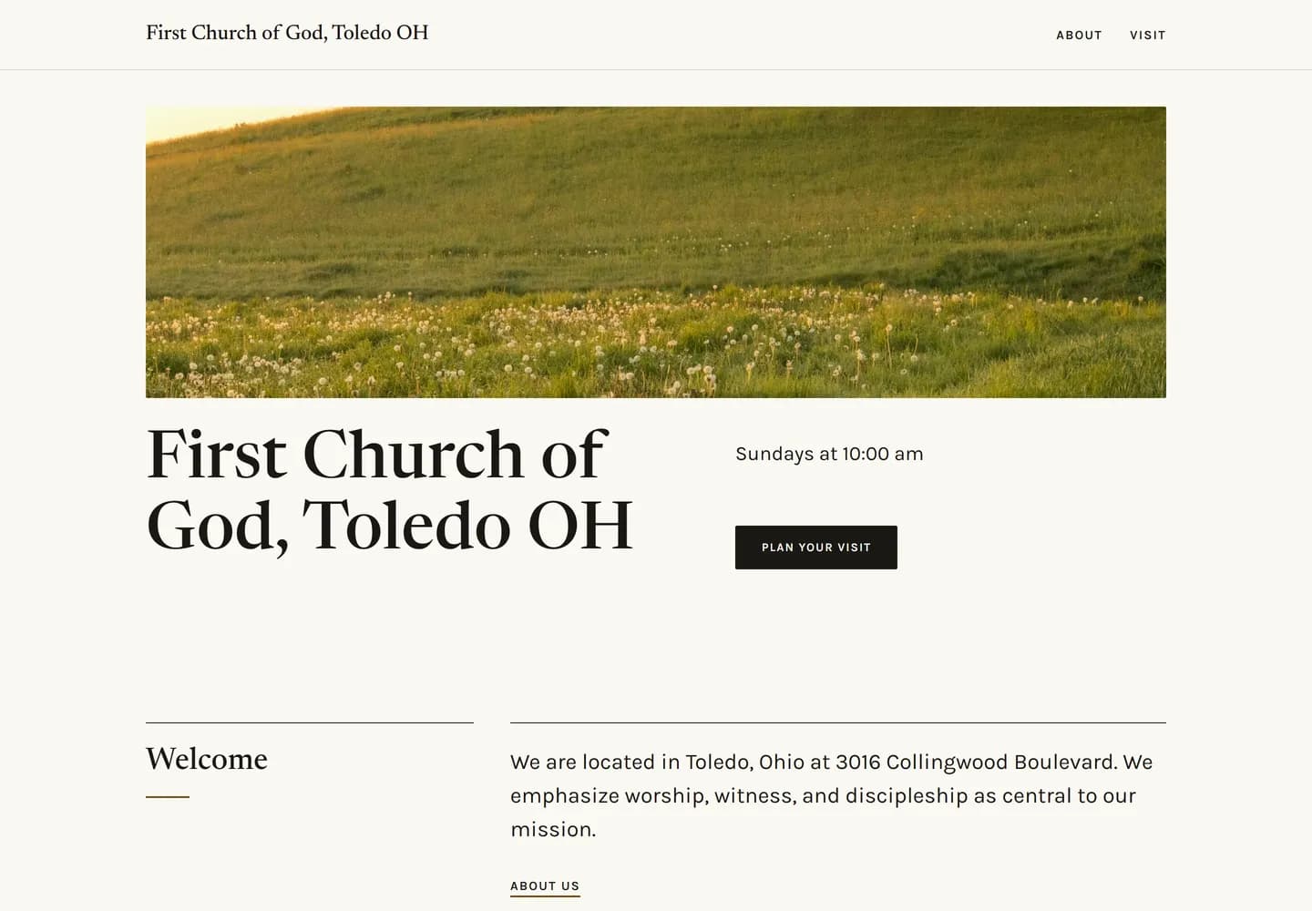 Timeline template on First Church of God, Toledo OH